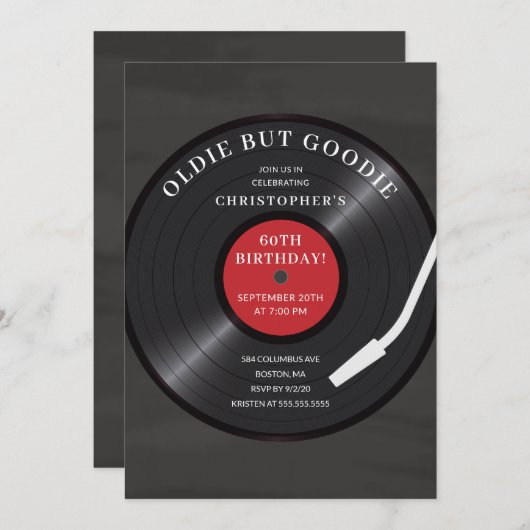 Retro Vinyl Record Anniversaire Fête Invitation (Devant / Derrière)