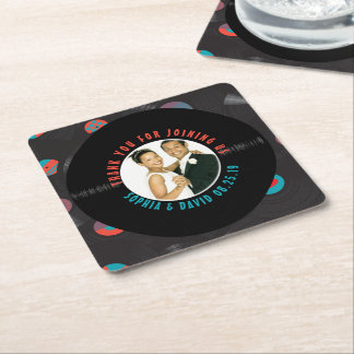 Retro Vinyl Record bruiloft Favor Foto bedankt Vierkante Kartonnen Onderzetter
