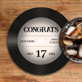 Retro Vinyl Record Bruiloft Gefeliciteerd Ronde Kartonnen Onderzetter