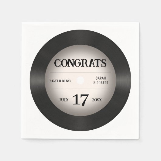 Retro Vinyl Record Bruiloft Gefeliciteerd Servet (Voorkant)