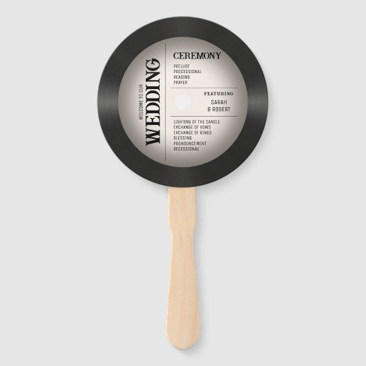 Retro Vinyl Record Bruiloft Programma Handwaaier (Voorkant)