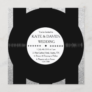 Retro Vinyl Record Chic Zilveren Huwelijksuitnodig Kaart