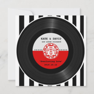 Retro Vinyl Record Double Happiness Wedding Kaart