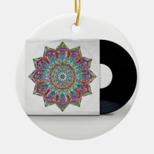 Retro Vinyl Record en Psychedelic Hippy Sleeve Keramisch Ornament