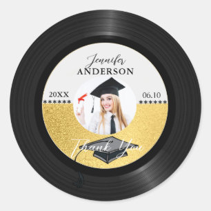 Retro Vinyl Record Foto Afstuderen Dank u Ronde Sticker