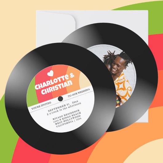 Retro Vinyl Record Foto Bruiloft Kaart