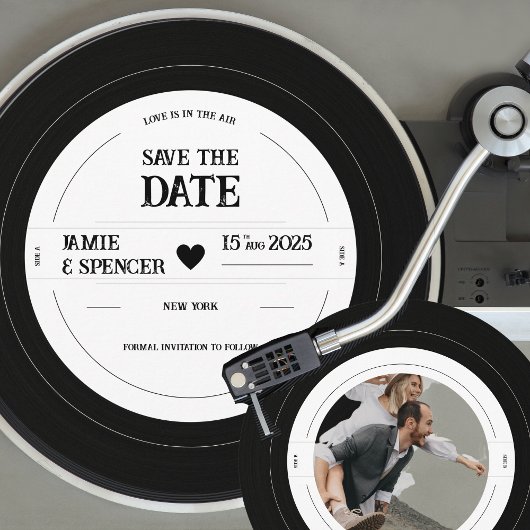 Retro Vinyl Record Foto Bruiloft Save the Date Kaart
