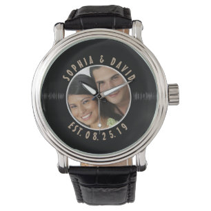 Retro Vinyl Record Foto Custom Wedding Keepsake Horloge