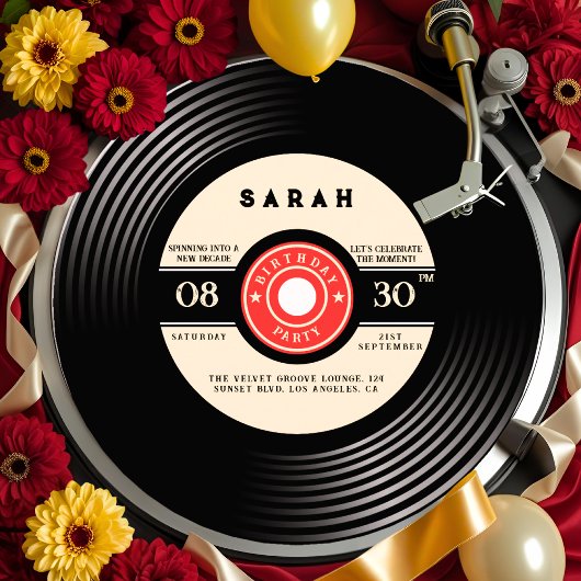 Retro Vinyl Record Invitation Anniversaire