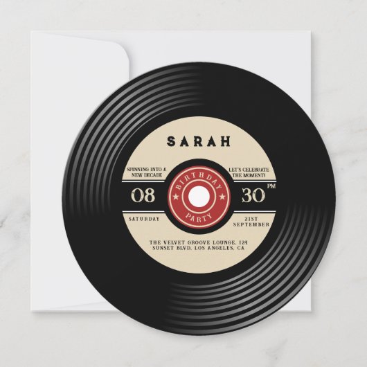 Retro Vinyl Record Invitation Anniversaire (Devant)