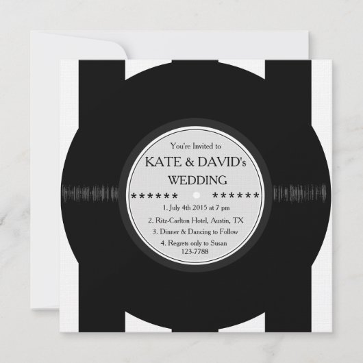 Retro Vinyl Record Moderne Chic Wedding Invites Kaart (Voorkant)
