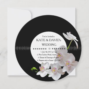 Retro Vinyl Record Orchids Modern Wedding Invites Kaart