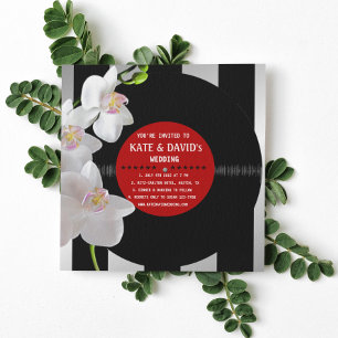 Retro Vinyl Record Orchids Modern Wedding Invites Kaart