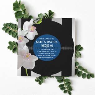 Retro Vinyl Record Orchids Modern Wedding Invites Kaart
