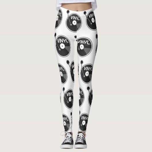 Retro Vinyl Record Platenspeler Leggings (Voorkant)