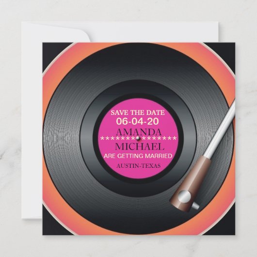 Retro Vinyl Record Player slaat de datum op Kaart (Voorkant)