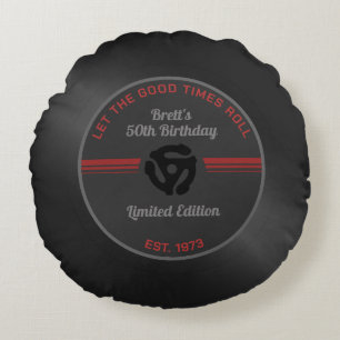 Retro Vinyl Record Ronde Kussen –  Muziek Bi