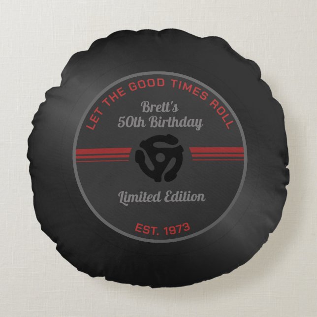 Retro Vinyl Record Ronde Kussen –  Muziek Bi (Voorkant)