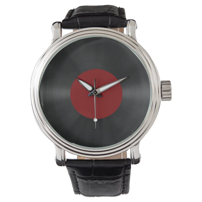  Retro Vinyl Record (rood) Horloge (Voorkant)