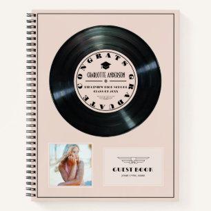 Retro Vinyl Record Roze Afstuderen Gastboek Notitieboek