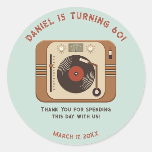 Retro Vinyl Record Thank You Round Stickers (Devant)