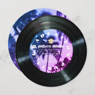 Retro Vinyl Record Tropical Palm Tree Afstuderen Kaart
