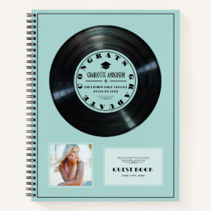 Retro Vinyl Record Turquoise Afstuderen Gastboek Notitieboek