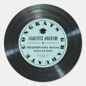 Retro Vinyl Record Turquoise Afstuderen Ronde Sticker (Voorkant)
