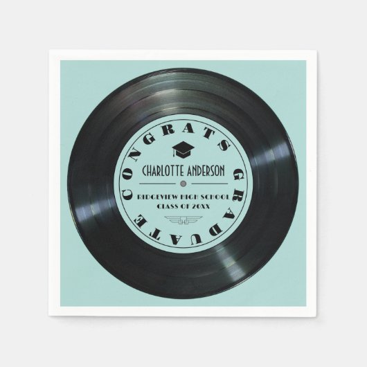 Retro Vinyl Record Turquoise Afstuderen Servet (Voorkant)