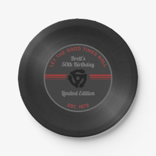 Retro Vinyl Record Verjaardagsfeest Papieren Bordje