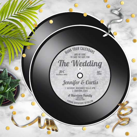 Retro Vinyl Record Weddenschap Opslaan Datum Kaart