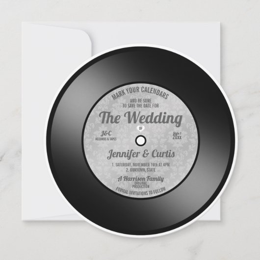 Retro Vinyl Record Weddenschap Opslaan Datum Kaart (Voorkant)