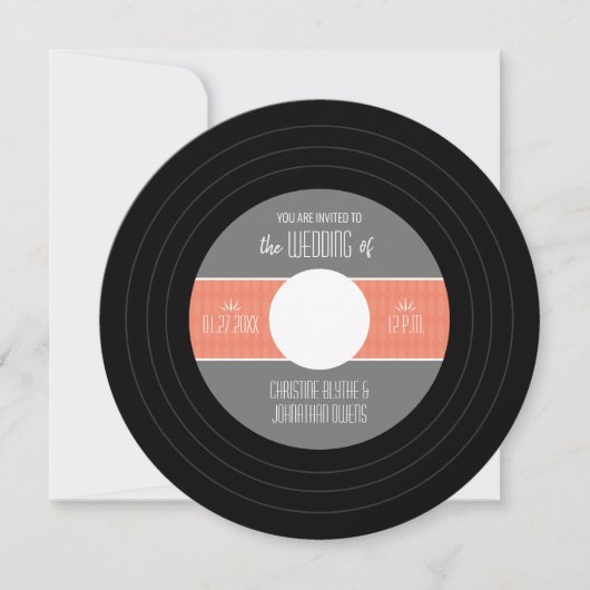 Retro Vinyl Record Weduwuitnodiging Kaart (Voorkant)