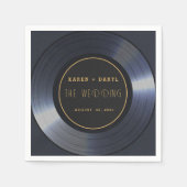 Retro Vinyl Record Zwart Bruiloft Servet (Voorkant)
