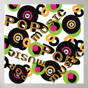 Retro Vinyl Records Pop Music Theme Poster