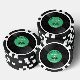Retro Vinylenplaat Rock N Roll Groen Verjaardag Poker Chips