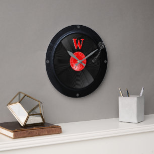 Retro vinylplaat monogram aangepaste wandklok grote klok