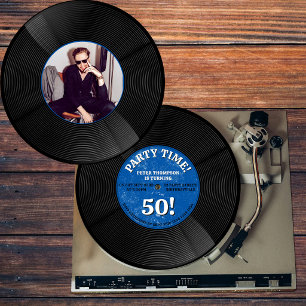 Retro vinylplaat muziek mijlpaal verjaardag foto kaart