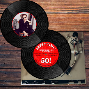 Retro vinylplaat muziek mijlpaal verjaardagsfoto kaart