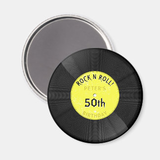 Retro Vinylplaat Rock N Roll Geel Verjaardag Magneet