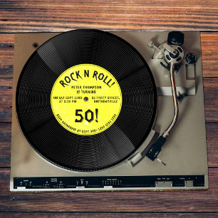 Retro Vinylplaat Rock N Roll Gele Verjaardag Kaart