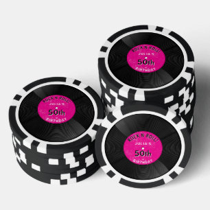 Retro Vinylplaat Rock N Roll Roze Verjaardag Poker Chips
