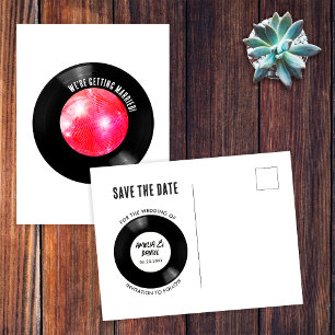 Retro Vinylplaat Roze Disco Bal Sla de Datum Op Briefkaart