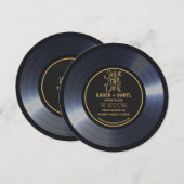 Retro vinylplaat zwarte trouwkaart Save the Date-u Kaart (Voorkant / Achterkant)