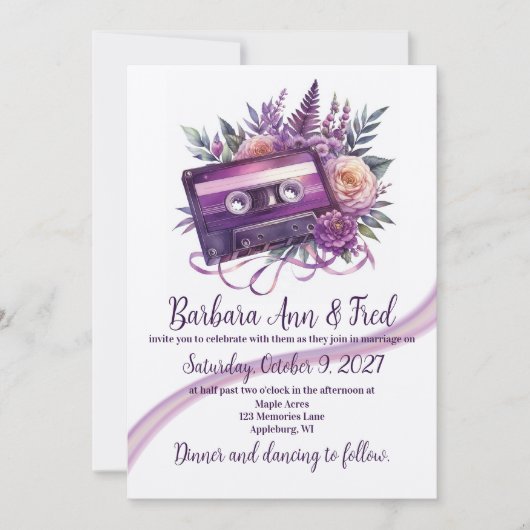 Retro Violet Vibes Cassettebandje Invitation Kaart (Voorkant)