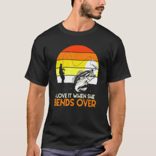 Retro Visser Ik hou ervan als ze over vis buigt T-shirt
