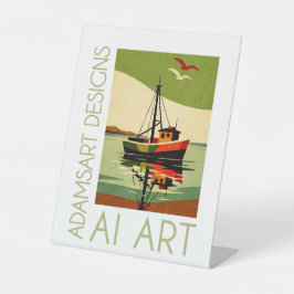 Retro Vissersboot Reflectie Mid-Century Reclamebord Met Voetstuk
