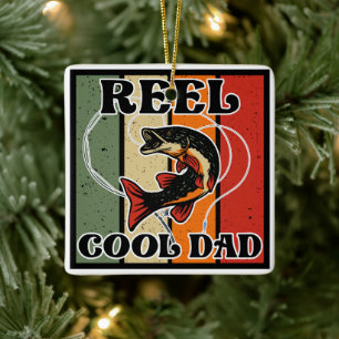 Retro Vist Reel Cool Dad Vissen Lover Keramisch Ornament