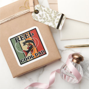 Retro Vist Reel Cool Dad Vissen Lover Vierkante Sticker