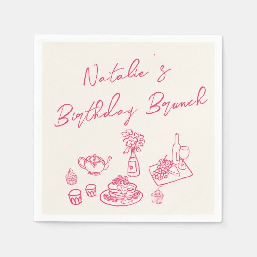 Retro Vivid Roze Hand getrokken Leuke Verjaardag B Servet (Voorkant)